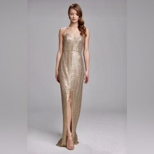 Amsale Gold Sequin Maxi Dress